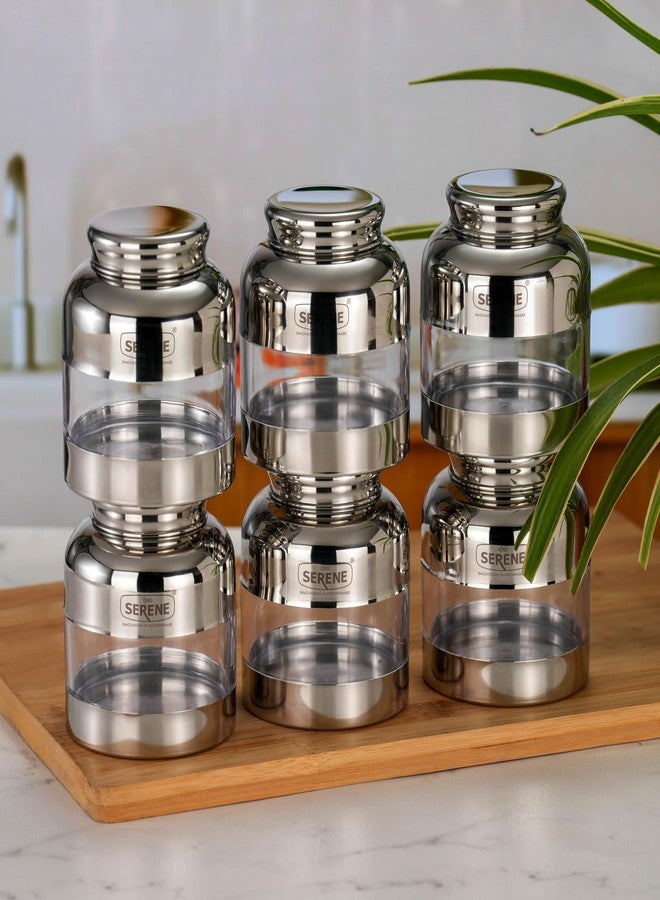 Serene Stainless Steel Exotic See-Through Jar | Airtight Jars for Kitchen Storage | Premium Steel Jars with One Turn Lock Lid | Transparent Stainless Steel Containers | 400ML | 6 PC - Image 1